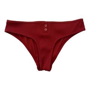 Hollister Women's Ribbed Cheeky Bikini Bottom Rust Size Small Swimwear Separates